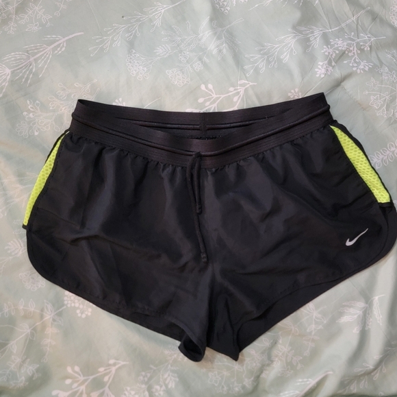 Nike Black and Neon Green Athletic Shorts - Picture 1 of 8